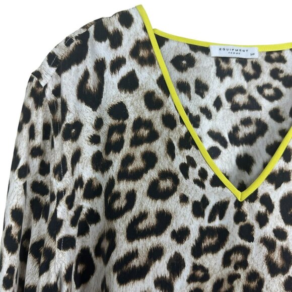 Equipment Dalton Leopard Print Tunic Women’s V-Neck Long Sleeve Yellow Trim Smal - Picture 3 of 11